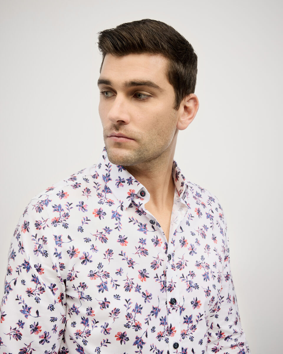Two-tone Floral Print Long Sleeve Shirt, White, hi-res